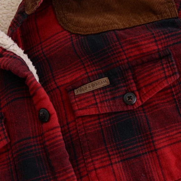 Field And Stream Navy & Red Teddy Bear Lined Corduroy Patches Button Up Shacket - Picture 9 of 11